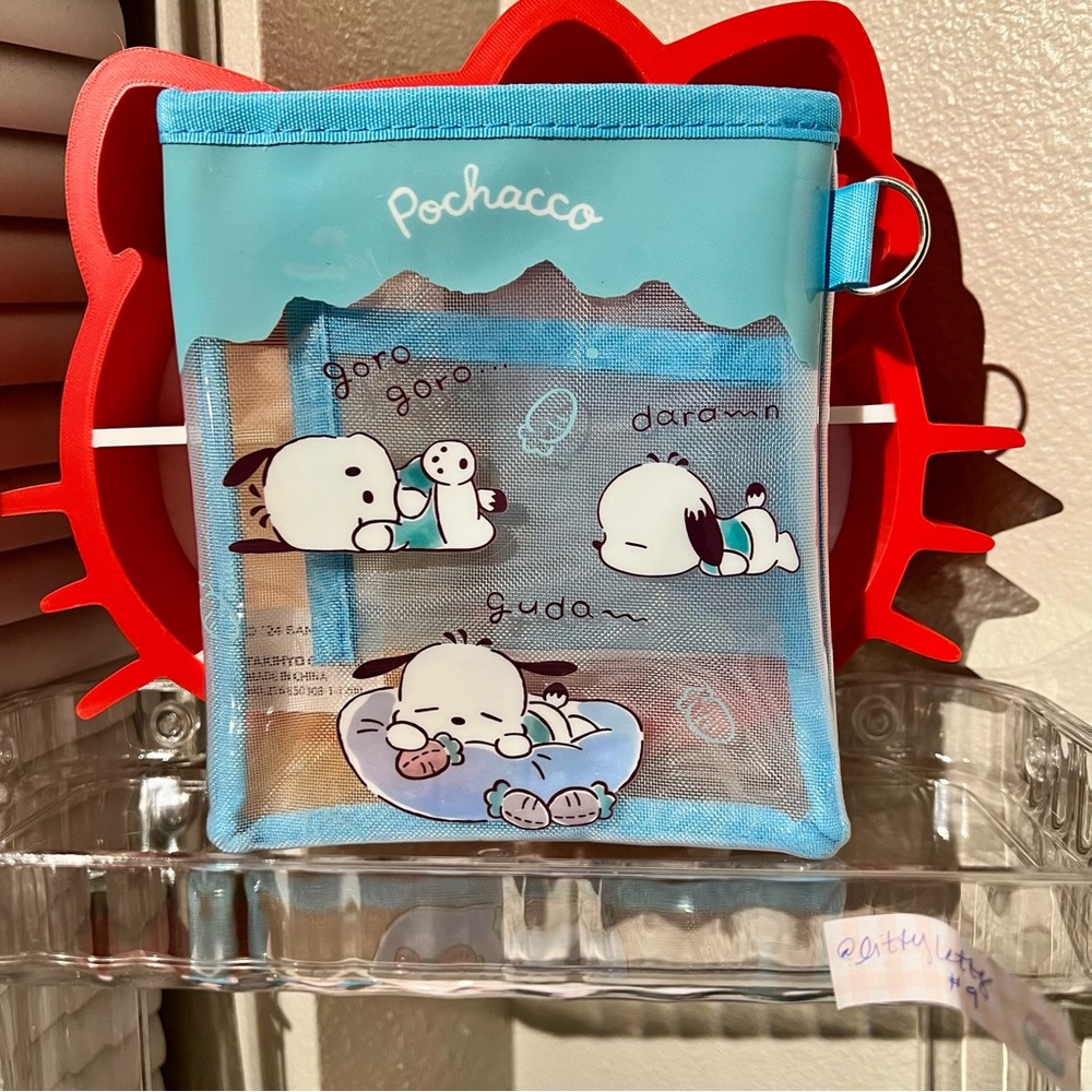 Pochacco Blue Vinyl & Mesh Crossbody side Pouch